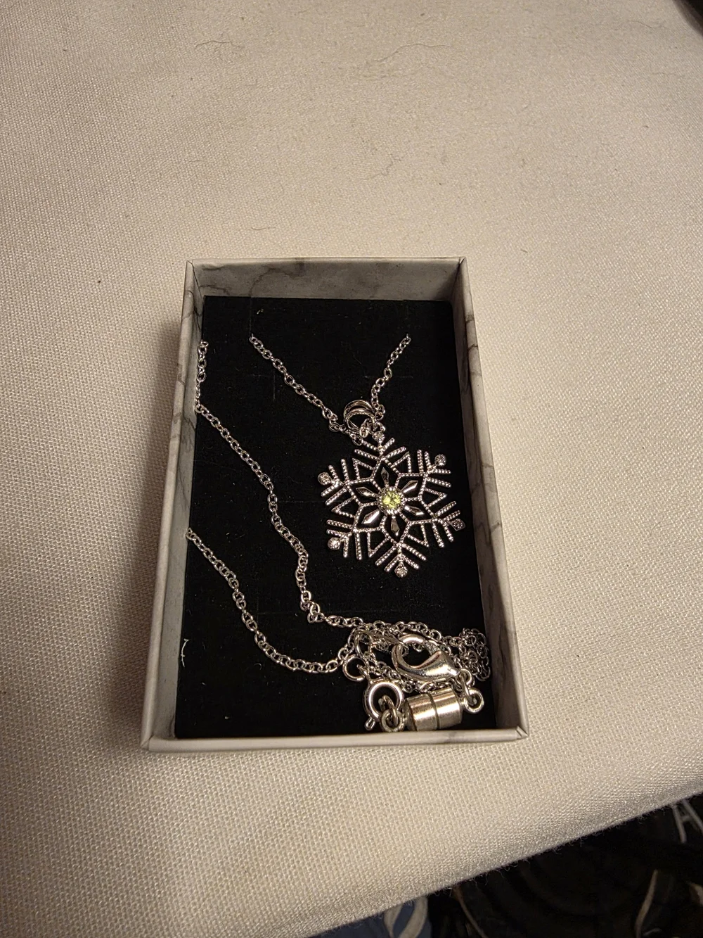 Silver Snowflake Pendant Necklace with Yellow Crystal Accent - Women's Jewelry
